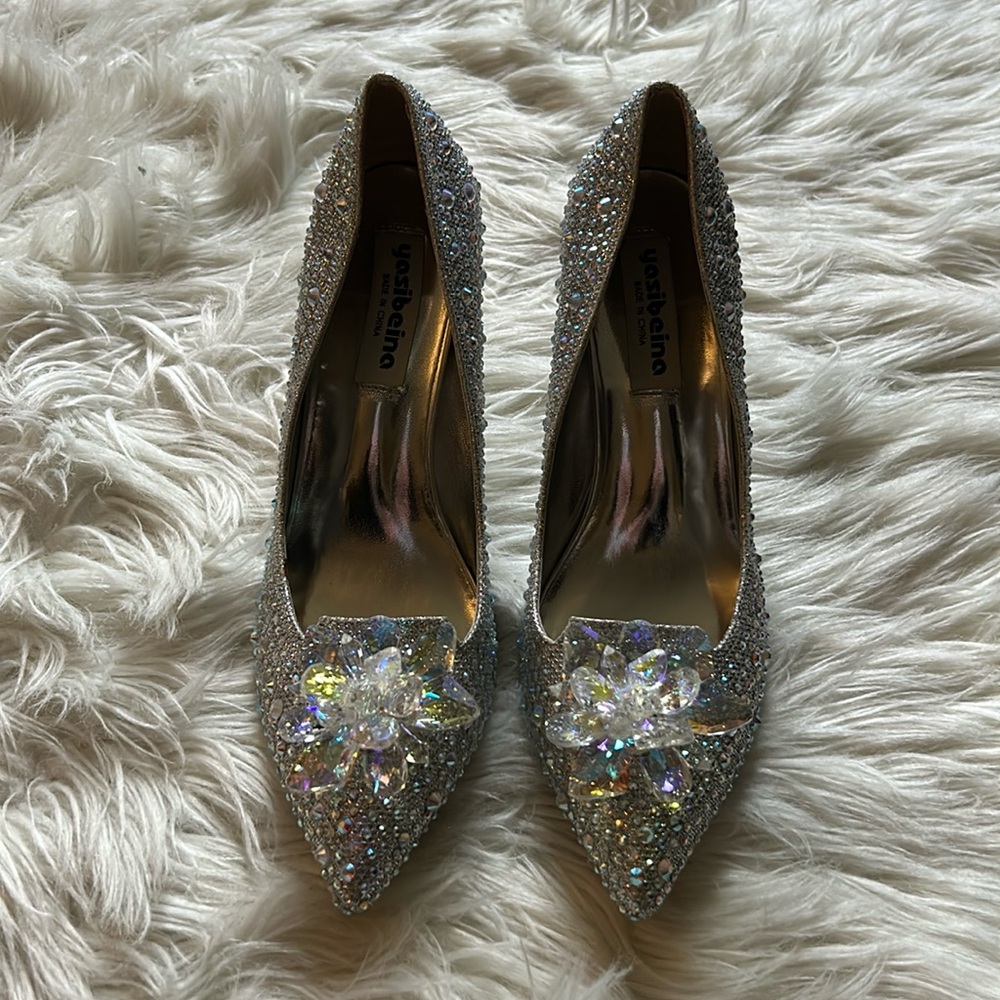 Yasibeina Silver Blinged Out Heels Size 40